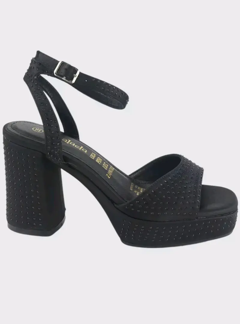 Sandalias de Tacón Alto Negras con Piedras - 3