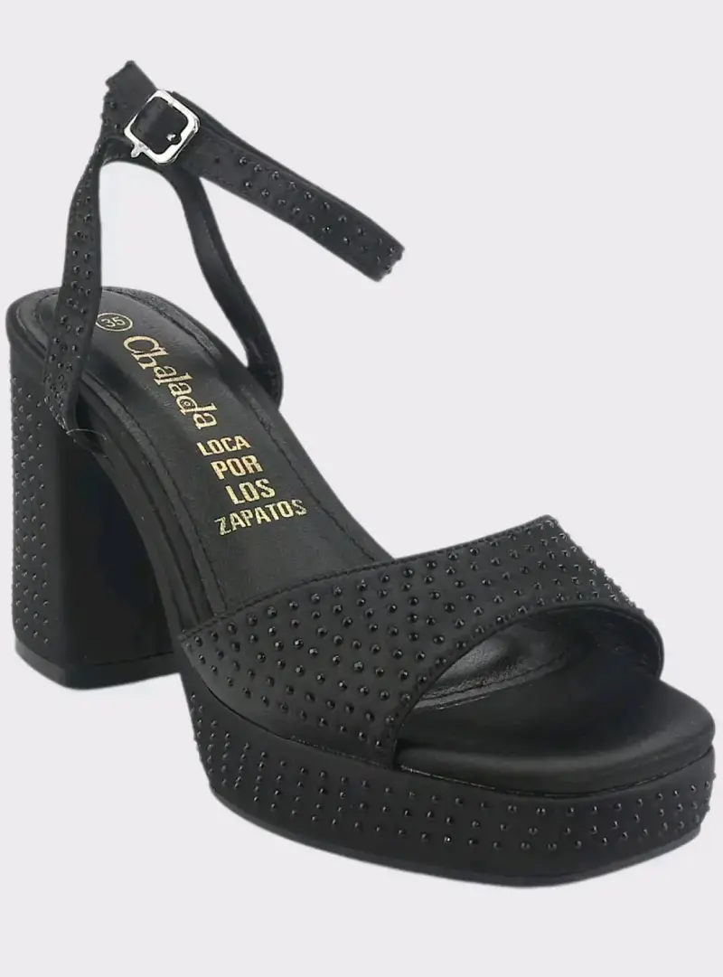 Sandalias de Tacón Alto Negras con Piedras - 4
