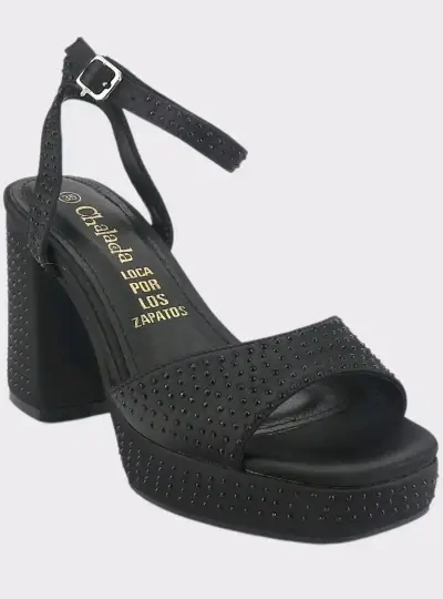 Sandalias de Tacón Alto Negras con Piedras - miniatura 4