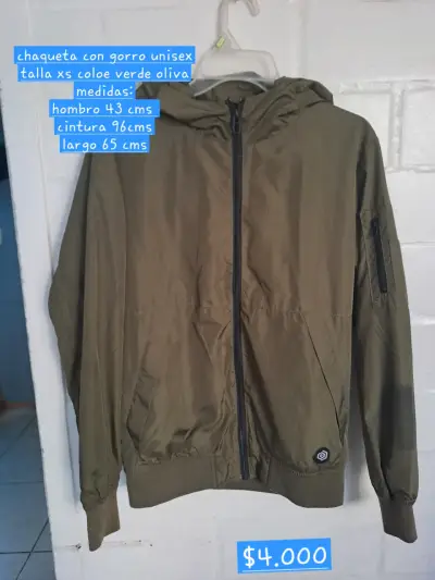 Chaqueta unisex verde oliva con gorro - miniatura 1