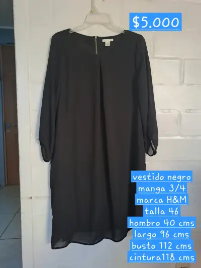 Vestido negro H&M manga 3/4 talla 46 - miniatura 1