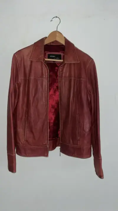 Chaqueta de cuero roja Evoque para mujer - miniatura 1