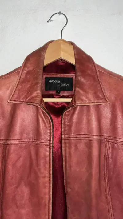 Chaqueta de cuero roja Evoque para mujer - miniatura 2