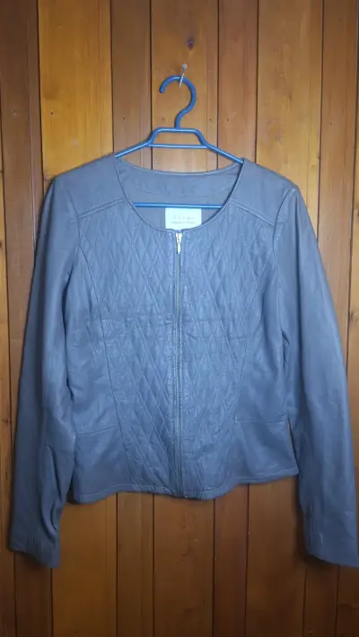 Chaqueta de cuero gris Hinge para mujer - miniatura 1