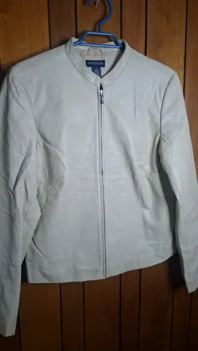 Chaqueta de cuero beige Ann Taylor para mujer - miniatura 1