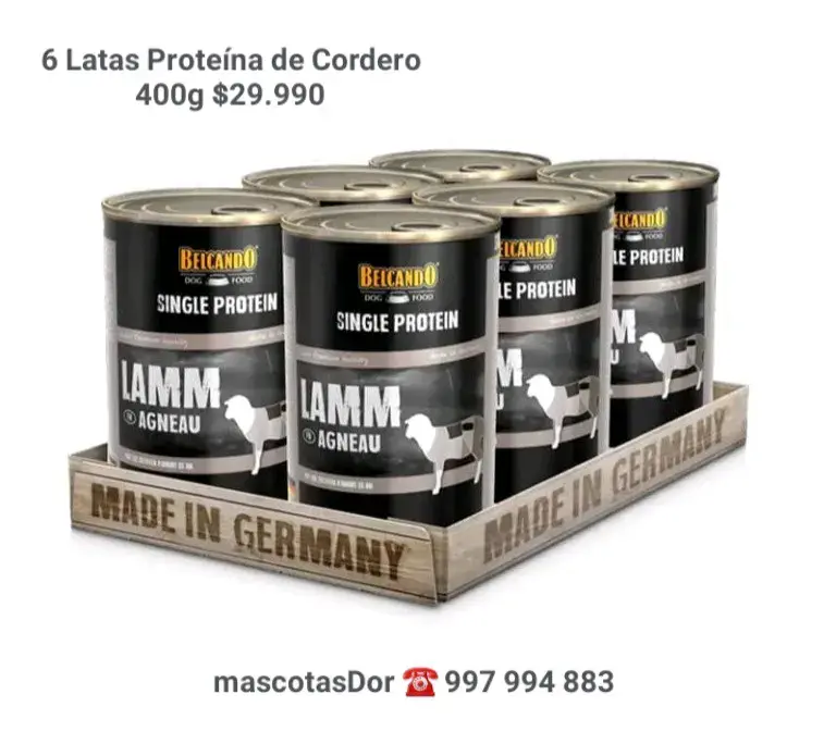 Pack de 6 latas de comida para perros Belcando de cordero 400g