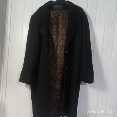Abrigo negro David Benjamin con forro estampado - miniatura 1