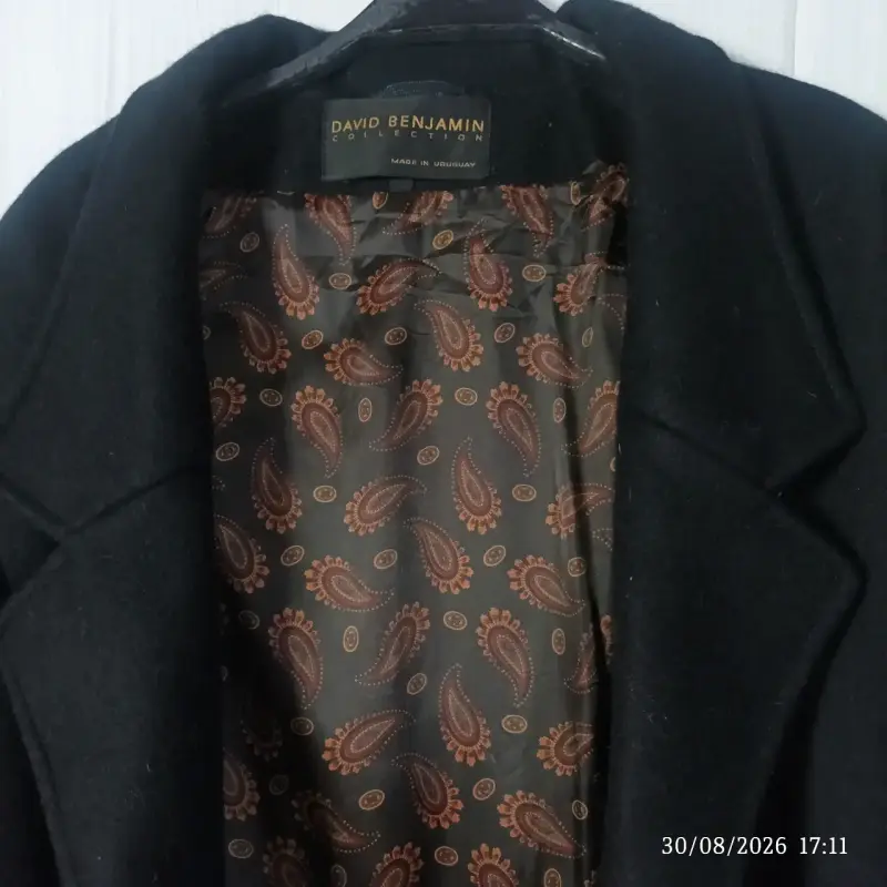 Abrigo negro David Benjamin con forro estampado - 2
