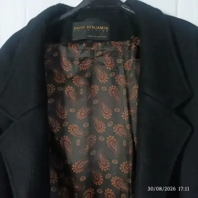 Abrigo negro David Benjamin con forro estampado - miniatura 2