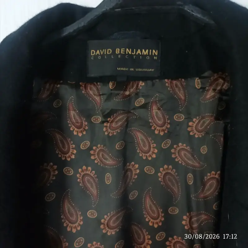 Abrigo negro David Benjamin con forro estampado - 5