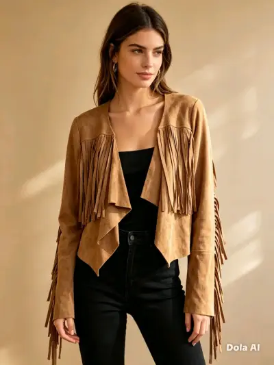 Chaqueta de Flecos Mujer Color Camel - miniatura 1