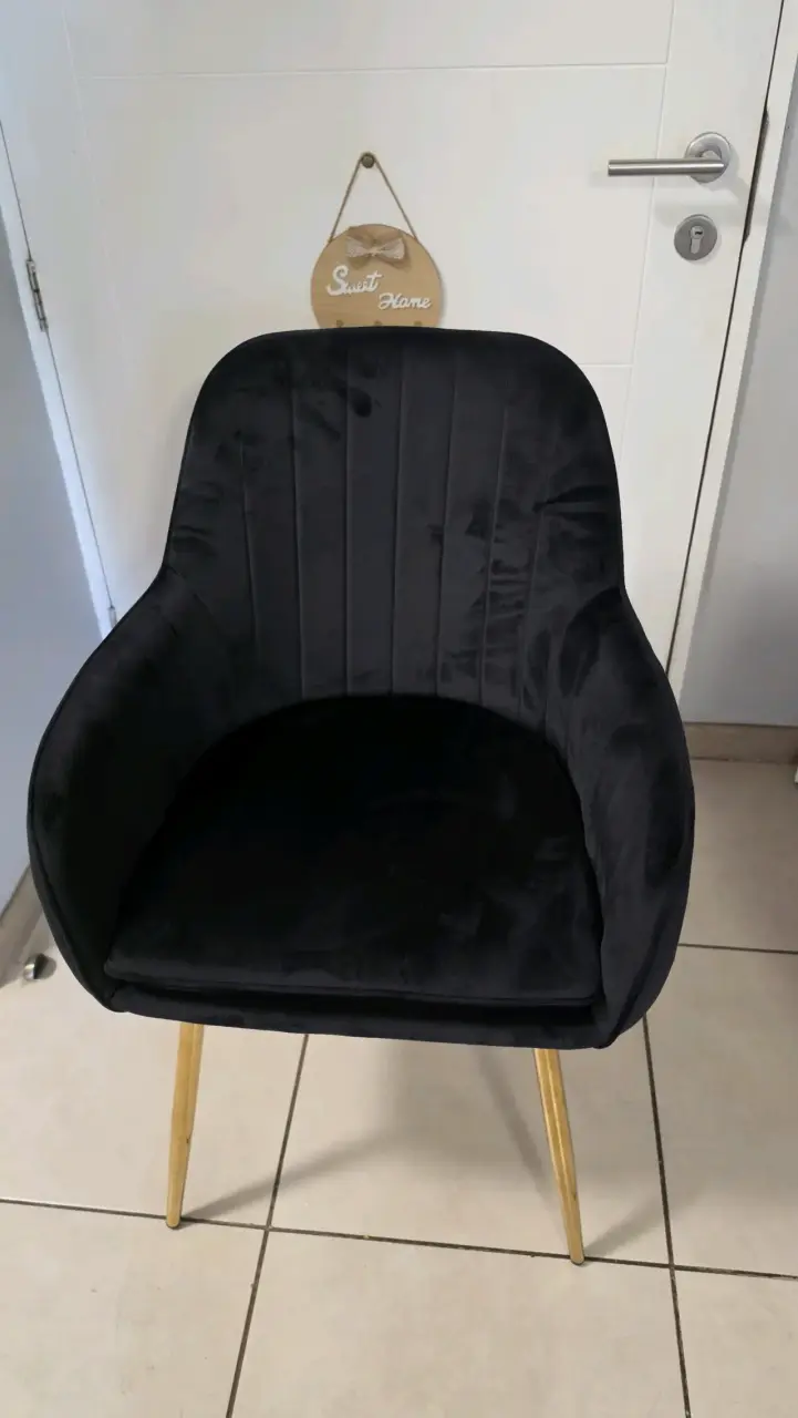 Silla de terciopelo negra con patas doradas
