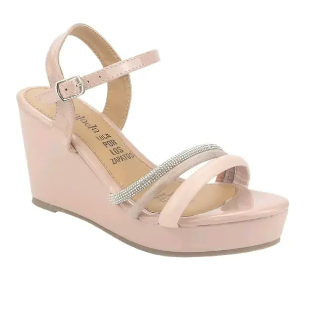 Sandalias de cuña rosadas con detalles brillantes - 2