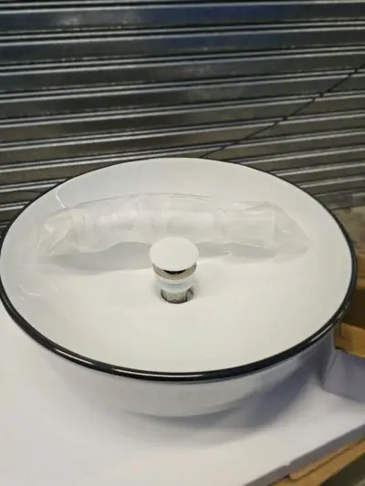 Lavamanos de cerámica blanco con borde negro - miniatura 3