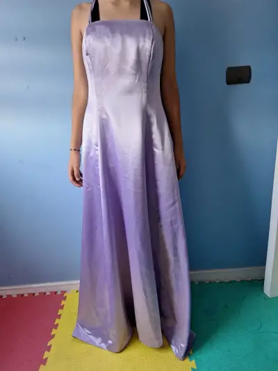 Vestido largo de fiesta lila con tirantes - miniatura 1