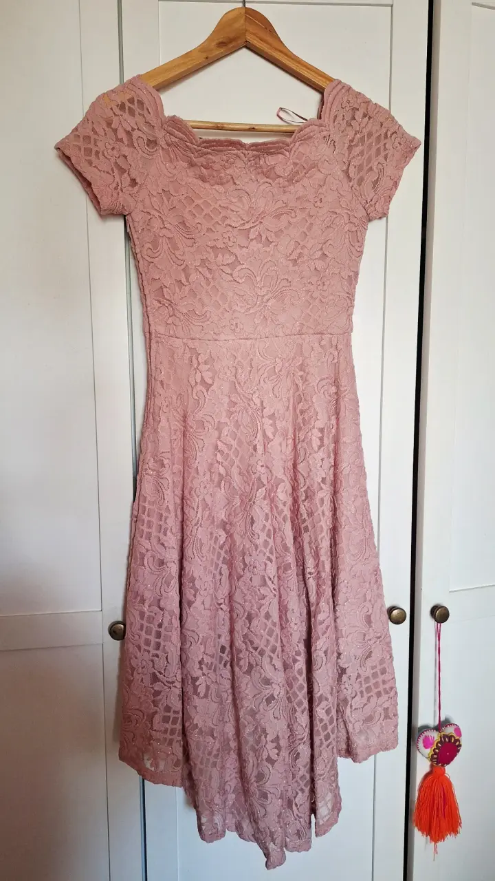 Vestido de encaje rosa elegante - 2