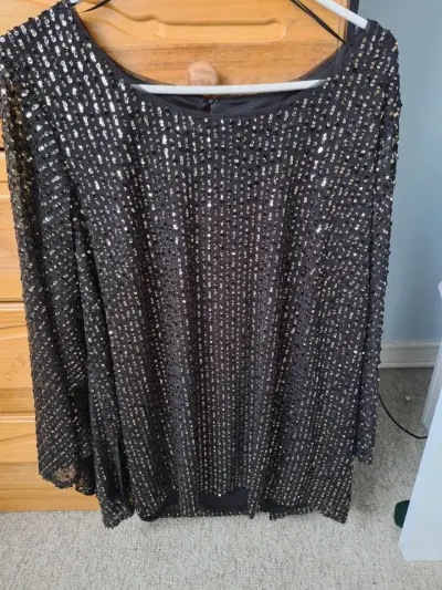 Blusa de lentejuelas negro Alex Evenings talla 2X - miniatura 1