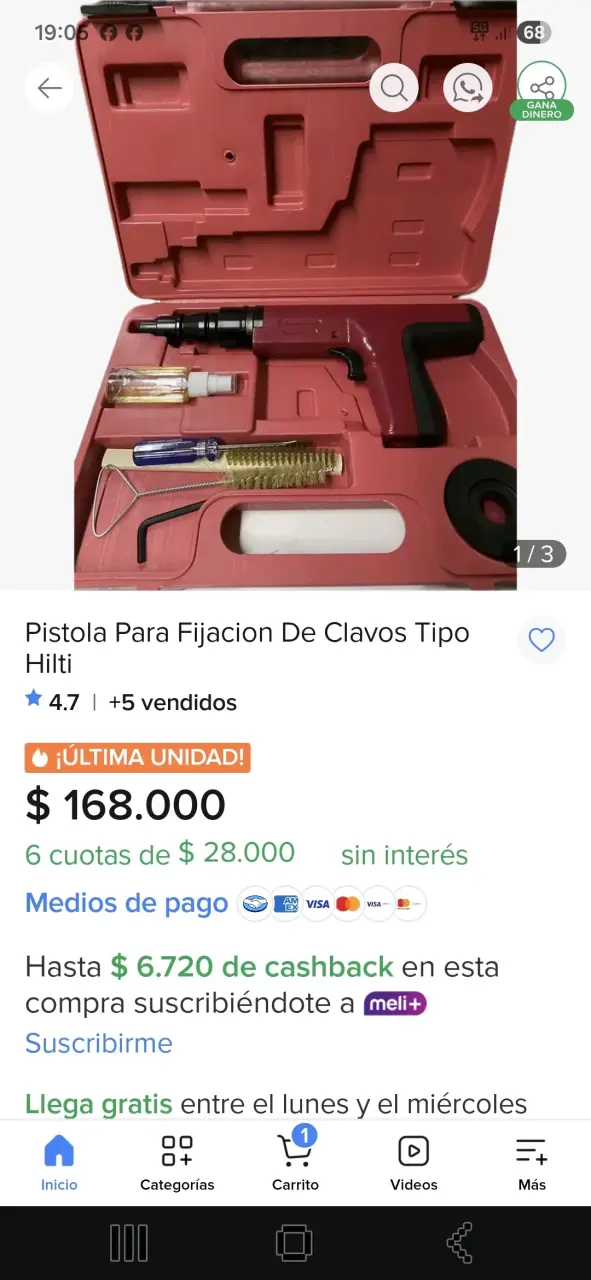 Pistola de fijación de clavos tipo Hilti - 1