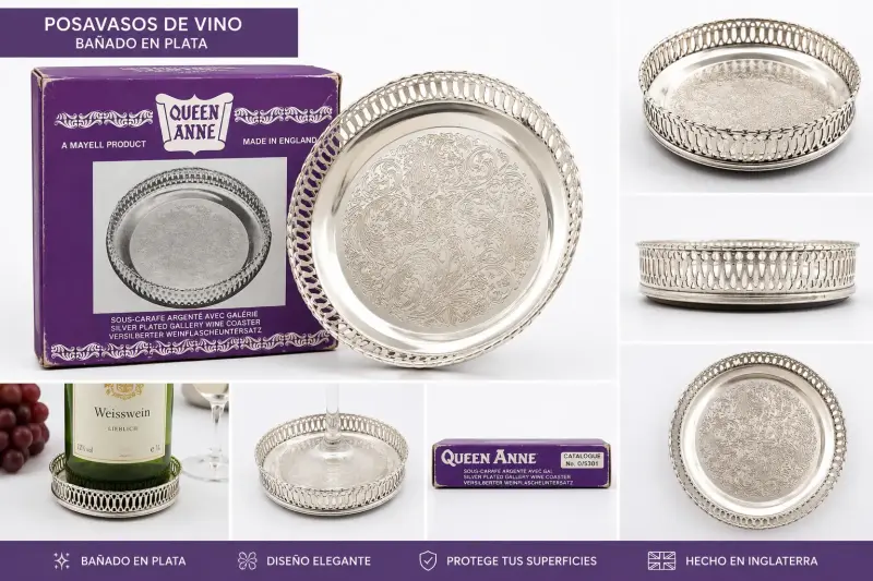 Posavasos de vino bañado en plata Queen Anne
