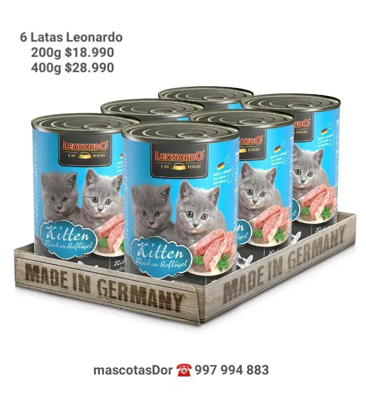 Pack de 6 latas de comida para gatitos Leonardo 200g