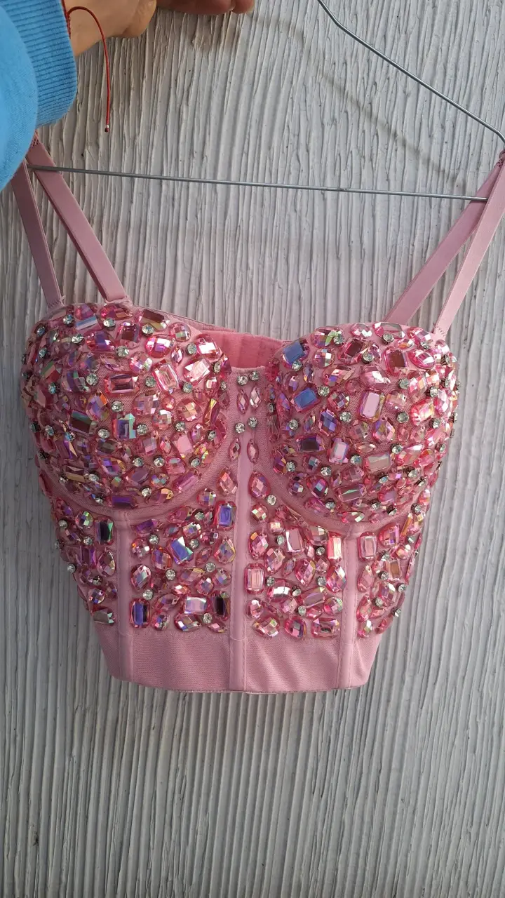 Top corset rosa con pedrería brillante - 1