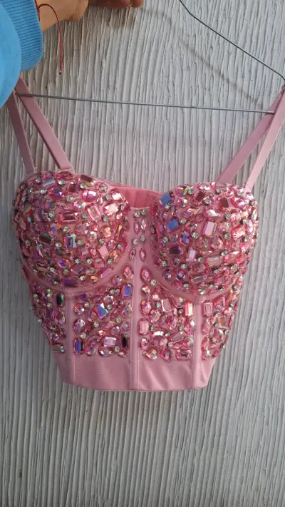 Top corset rosa con pedrería brillante - miniatura 1