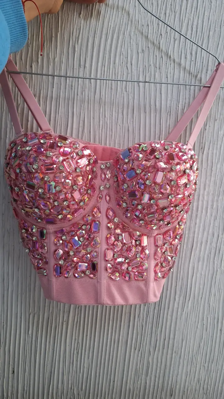 Top corset rosa con pedrería brillante - 2