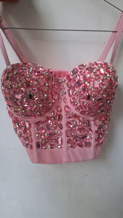 Top corset rosa con pedrería brillante - miniatura 6