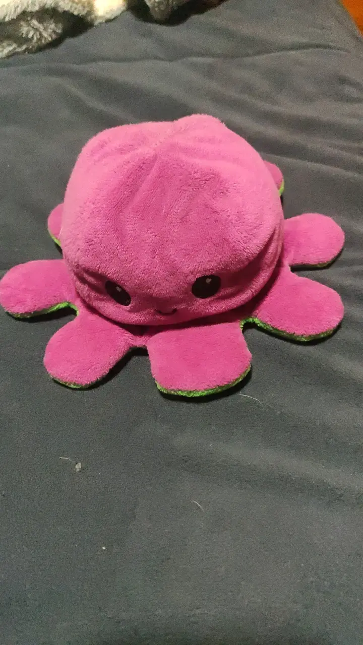 Pulpo de peluche reversible rosa y verde