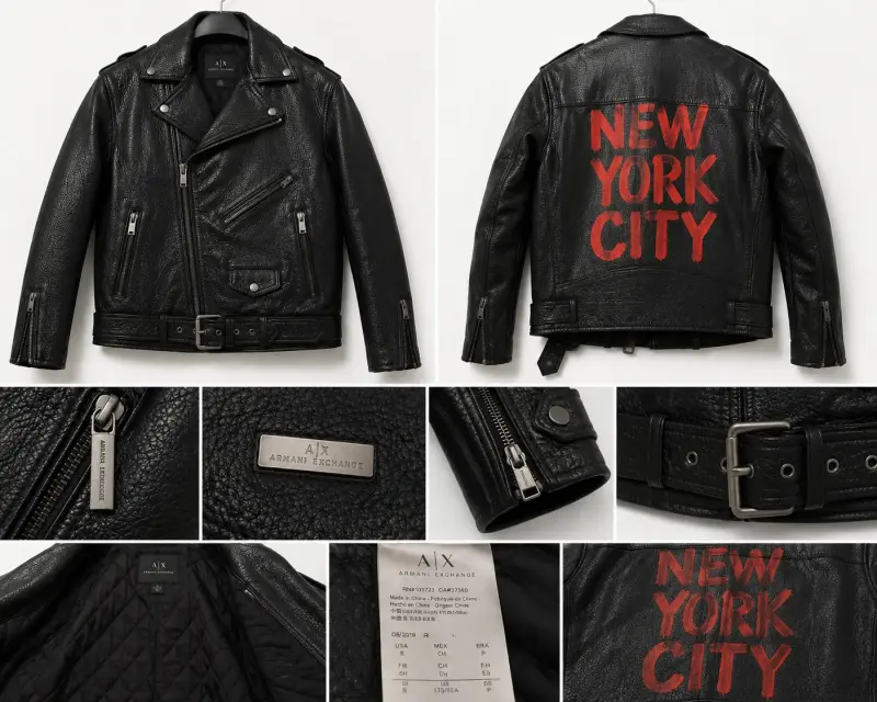 Chaqueta de cuero negra Armani Exchange con diseño New York City - 1