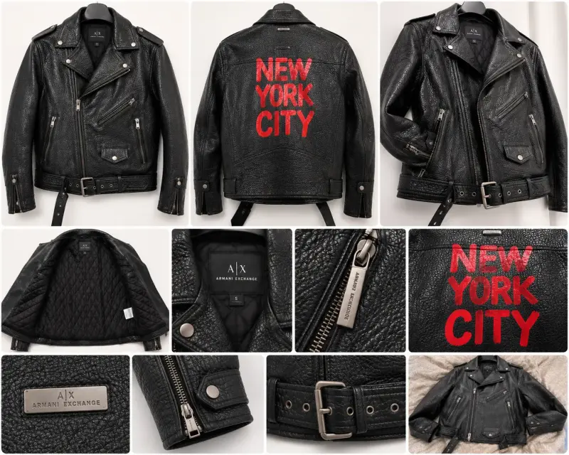 Chaqueta de cuero negra Armani Exchange con diseño New York City - 2