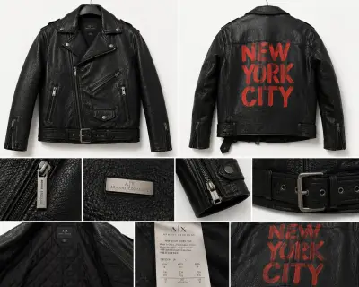 Chaqueta de cuero negra Armani Exchange con diseño New York City - miniatura 1
