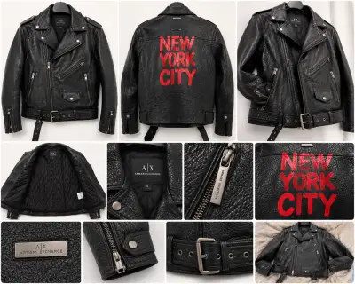 Chaqueta de cuero negra Armani Exchange con diseño New York City - miniatura 2