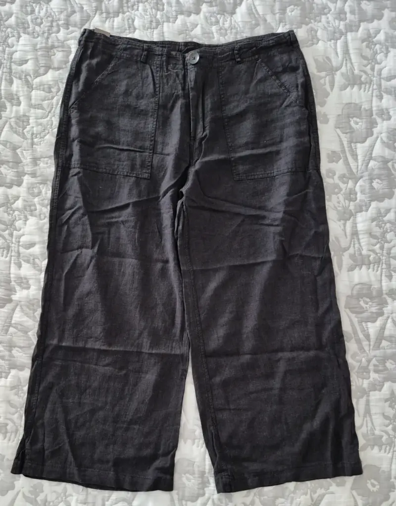 Pantalones de lino anchos negros para mujer - 1