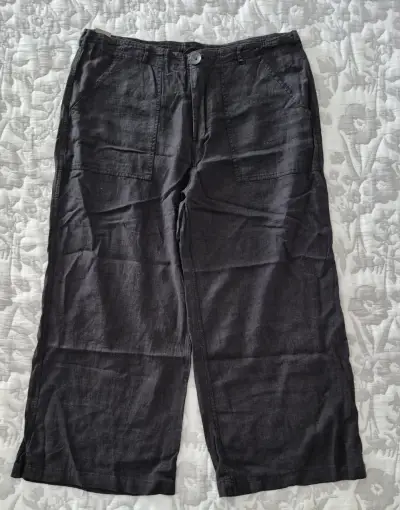 Pantalones de lino anchos negros para mujer - miniatura 1