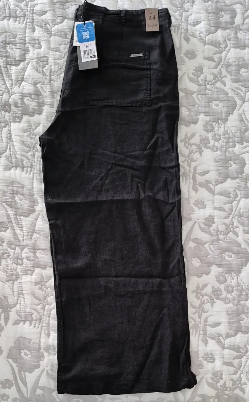 Pantalones de lino anchos negros para mujer - 2