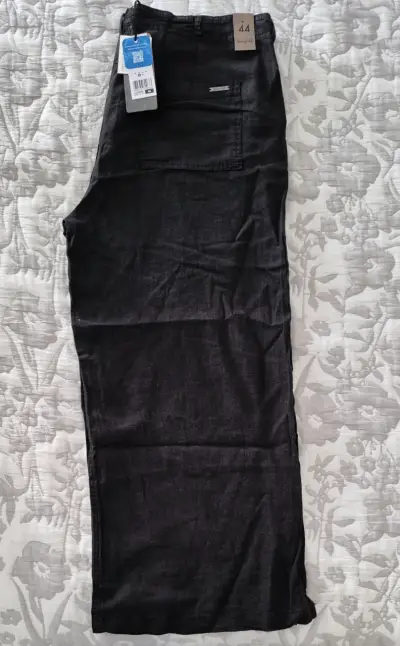Pantalones de lino anchos negros para mujer - miniatura 2