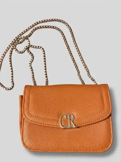 Cartera de cuero marrón con cadena metálica - miniatura 1