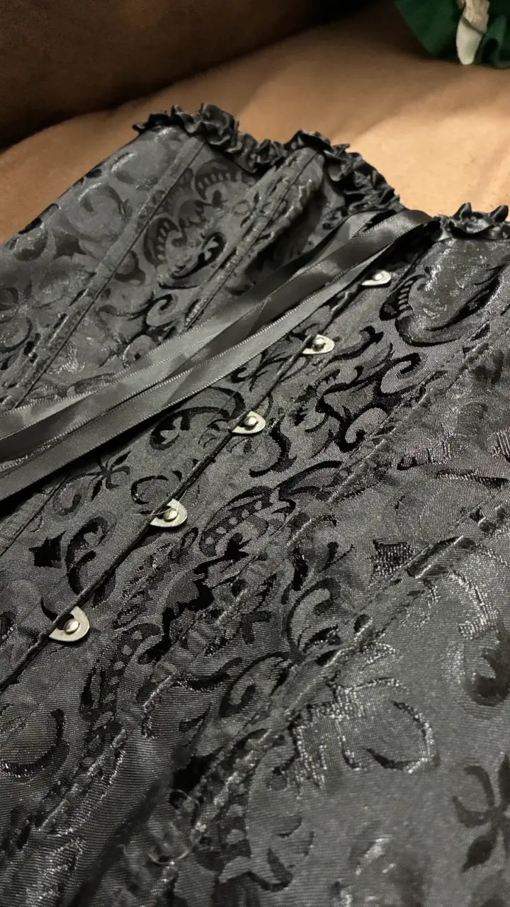 Corset negro con encaje floral - 4