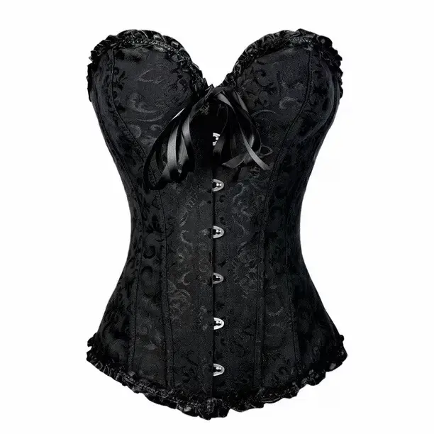 Corset negro con encaje floral - 5