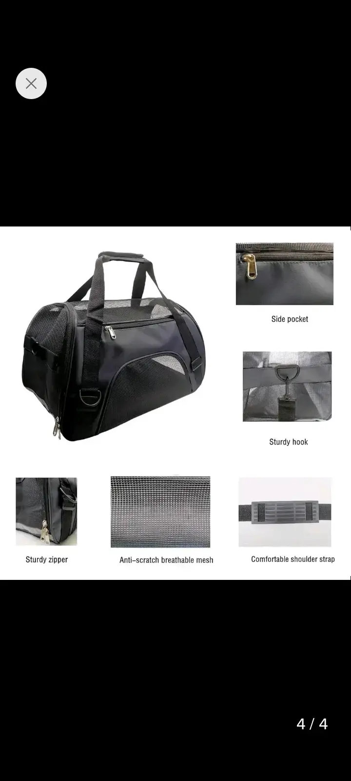 Bolso transportador para mascotas gris y negro - 3