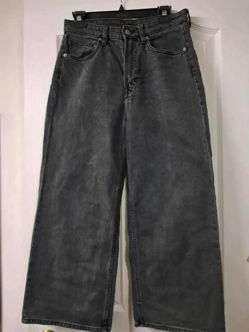 Jeans anchos gris oscuro de tiro alto - 1