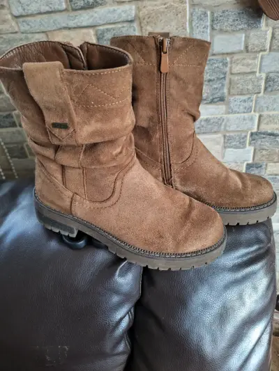 Botas de cuero marrón para mujer con cierre lateral - miniatura 1