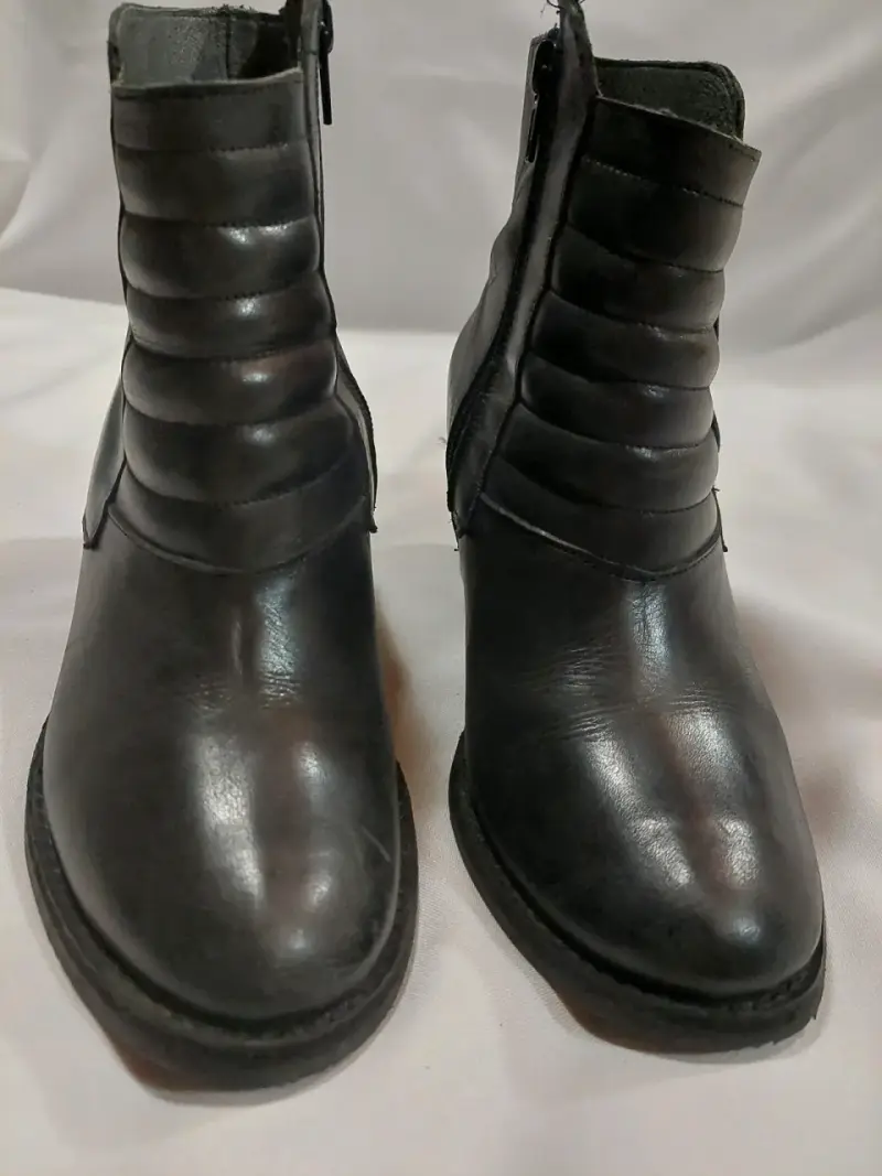 Botines de cuero negro con tacón para mujer - 2