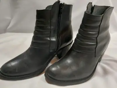 Botines de cuero negro con tacón para mujer - miniatura 3