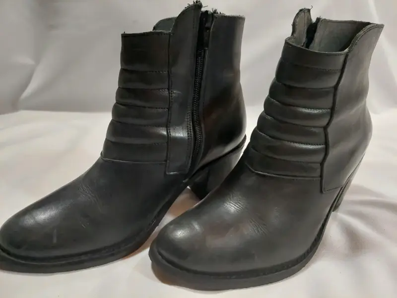 Botines de cuero negro con tacón para mujer - 4
