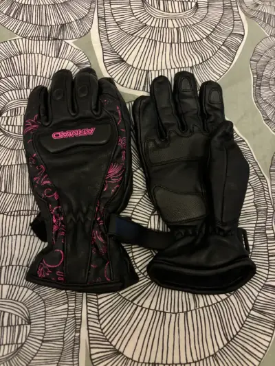 Guantes de moto negros con diseño rosa Armada - miniatura 3