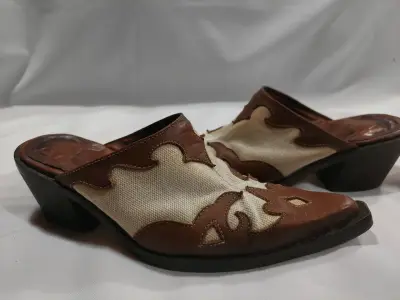 Zuecos de cuero y tela estilo western - miniatura 1