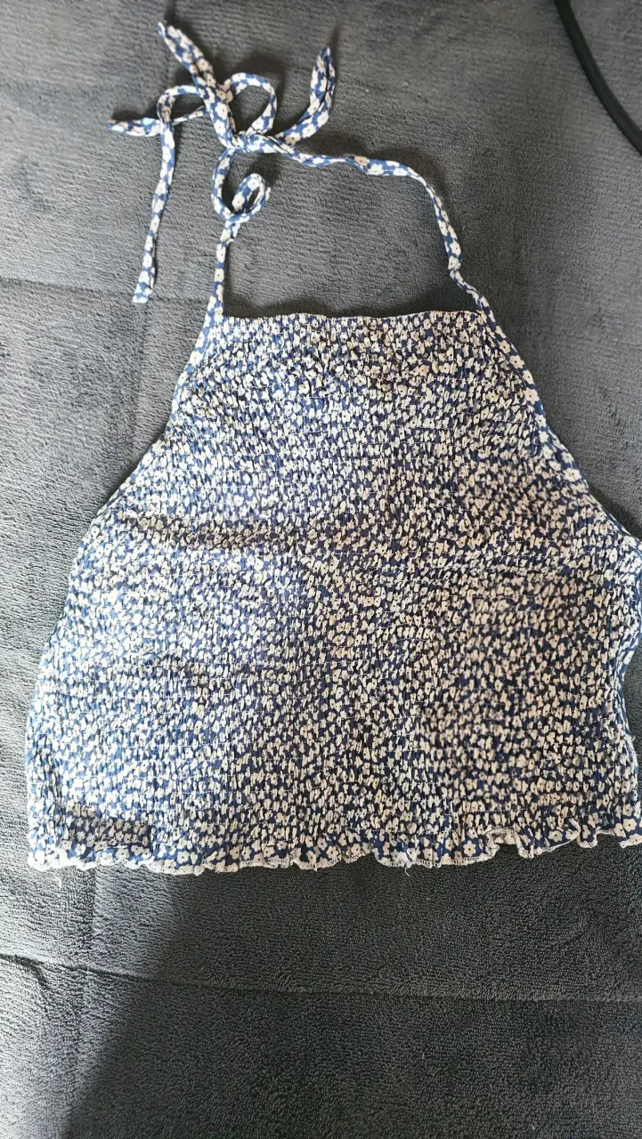 Top halter azul con estampado - 1
