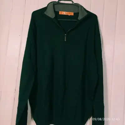 Suéter verde con cierre medio para hombre - miniatura 1